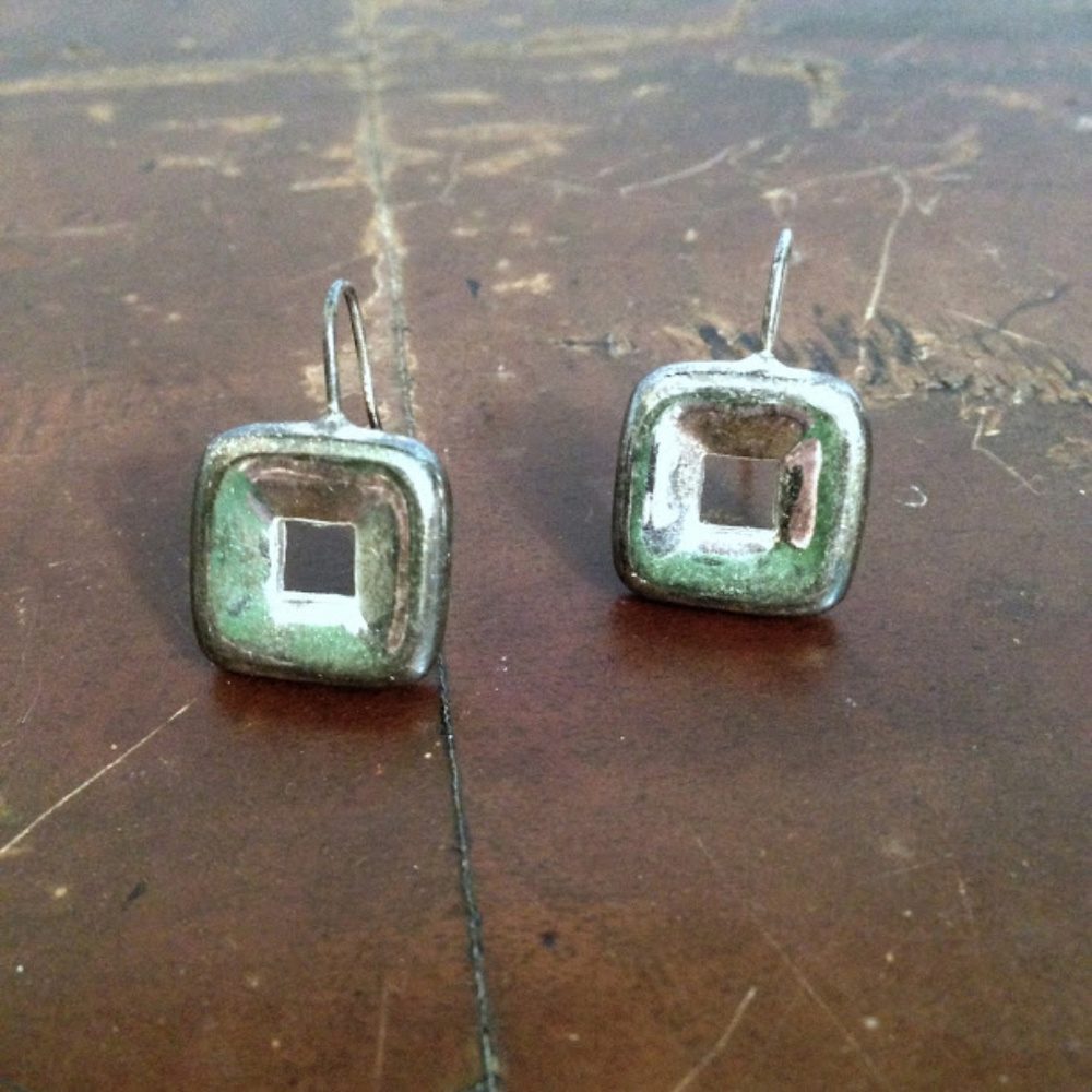 Maxine Denker Contemporary Square Silver Finish Earrings